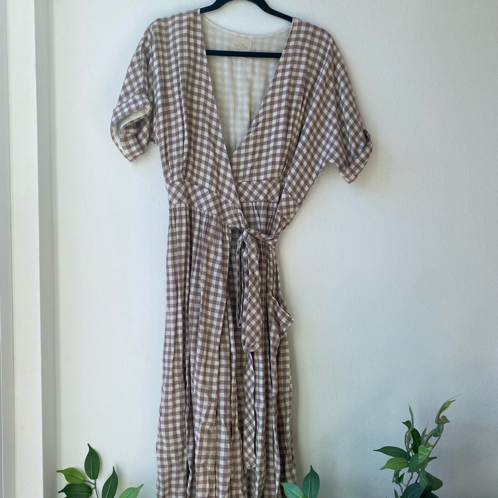 UO Gabrielle linen midi wrap dress